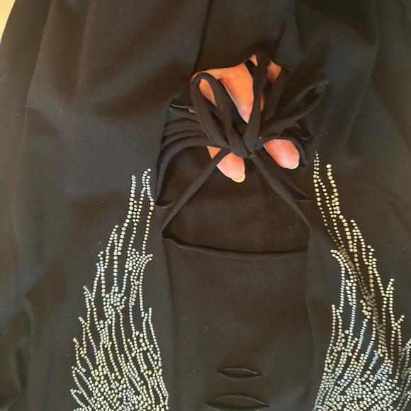 Women’s black long sleeve sexy black top with embellishing - Picture 6 of 13